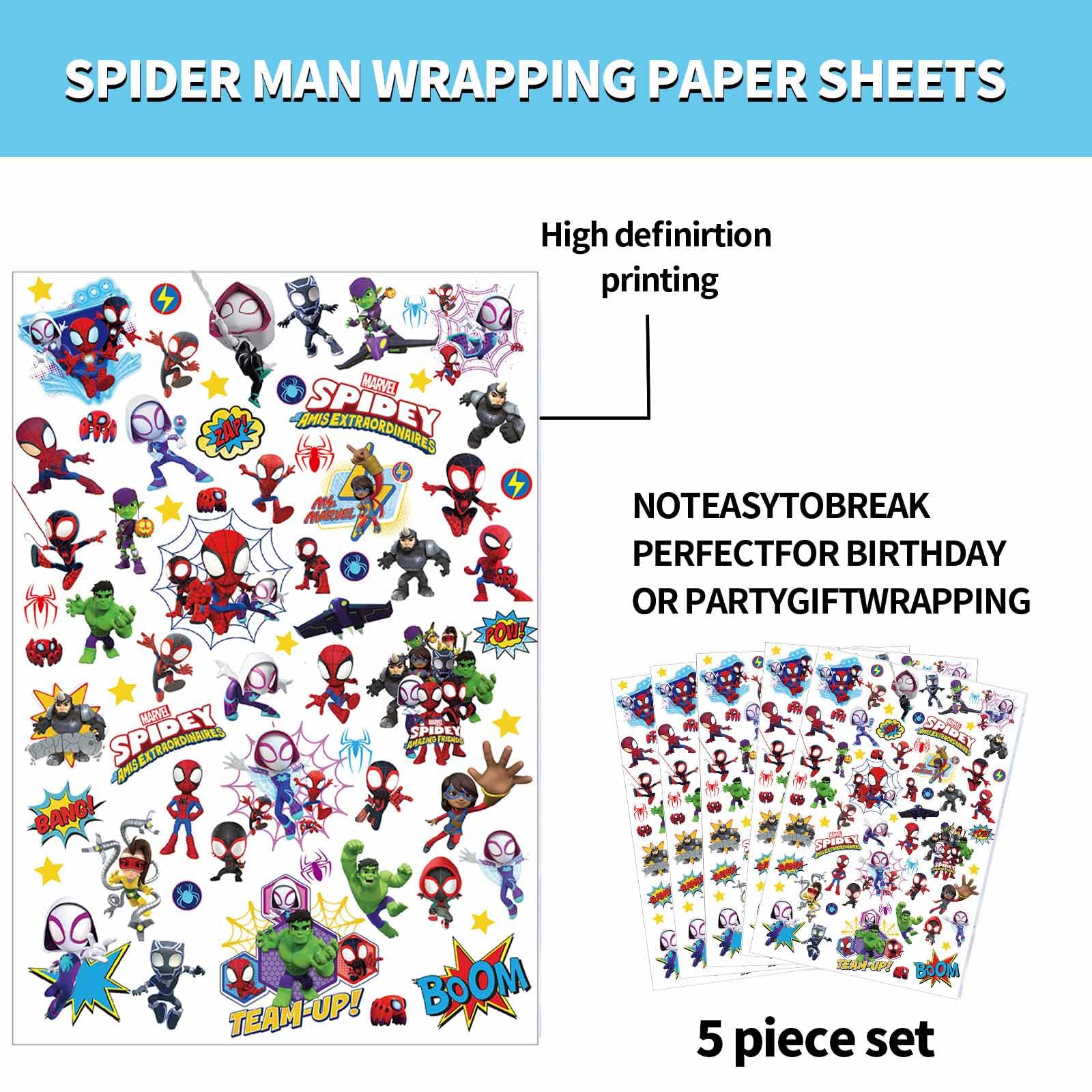 5 Pcs Spidey Wrapping Paper Spidey and His Amazing Friends Gift Wrap Bulk Art Paper Folded Flat for Baby Shower Spidey and His Amazing Friends Birthday Party Decorations Wedding DIY Crafts Gift