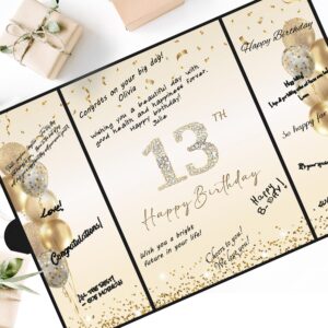 DARUNAXY Black Gold 13th Birthday Party Decorations, Happy 13th Birthday Alternative Signature Guest Book for Boys & Girls Sweet 13 Years Old Gifts 13 Birthday Signing Card Board Party Supplies