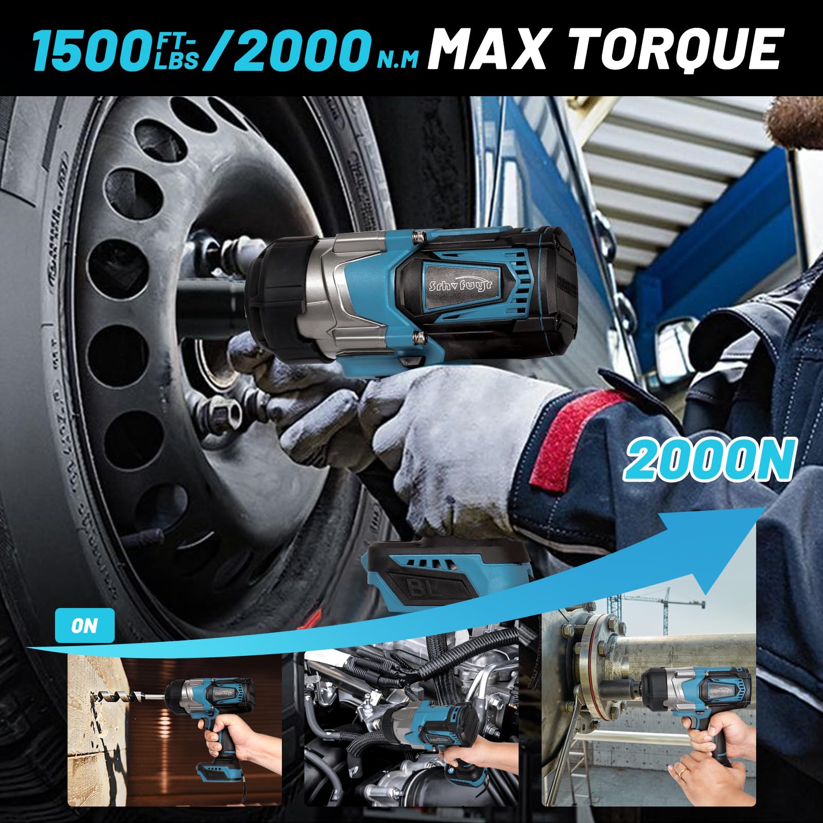 Cordless Impact Wrench 3/4 inch Up to 1500FT-LBS for Makita 18V Battery (No Battery), Electric Impact Gun Cordless with 4 Speed Modes, Battery Powered Impact Wrench for Roadside Assistance,RV