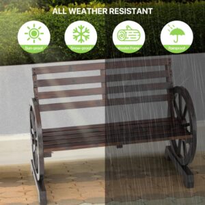 Magshion Outdoor Wooden Bench Garden Rustic 2-Person Slatted Seat for Front Porch, Garden and Patio, 485 lbs Capacity, Carbonized