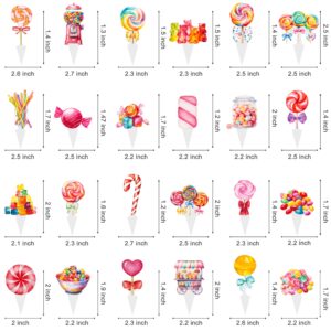 48Pcs Lollipop Cupcake Toppers Candyland Party Decorations Candyland Lollipop Cupcake Decorations Sweet Candy Cake Topper for Candyland Themed Birthday Baby Shower Supplies