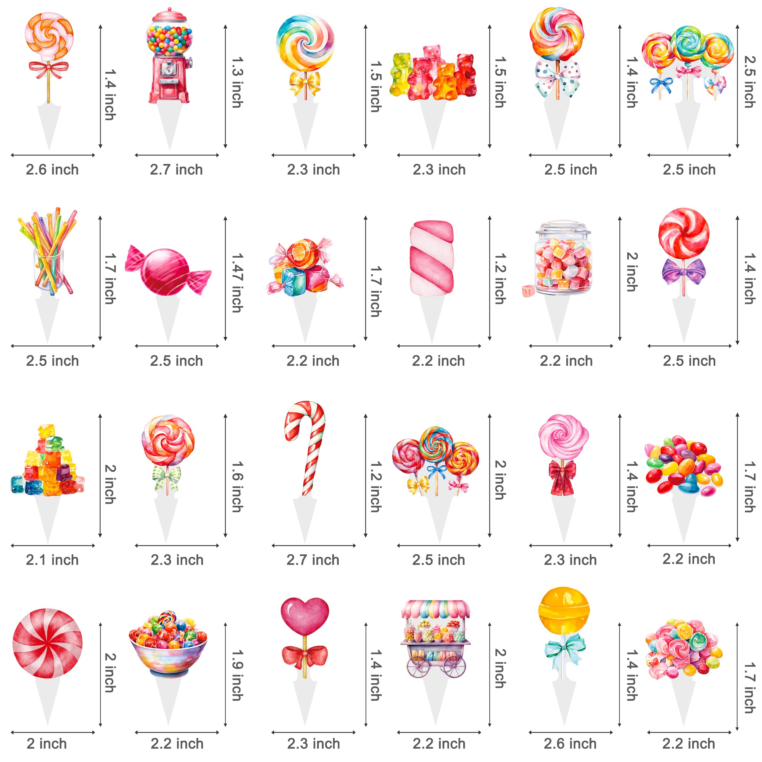 48Pcs Lollipop Cupcake Toppers Candyland Party Decorations Candyland Lollipop Cupcake Decorations Sweet Candy Cake Topper for Candyland Themed Birthday Baby Shower Supplies