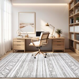 DMOYEST 8x10 Area Rug Living Room Rugs - Washable Large Soft Boho Neutral Geometric Moroccan Modern Rug for Bedroom Dining Room Home Office Non Slip Low Pile Farmhouse Carpet Indoor - Cream Grey