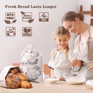 4 Pack Premium Reusable Bread Bags for Homemade Bread and Sourdough with Bread Proofing Covers, Linen Bread Storage Bags with Plastic Lining - Perfect Bread Bags for Homemade Bread Sourdough