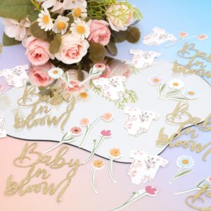 BABY Shower Script Table Confetti - Baby In Bloom Confetti Shower Decor, Floral Bodysuit Scatter Confetti, Flower Baby Gender Reveal Party Decorations, Glitter Confetti Photo Props (BABY GIRL PINK)