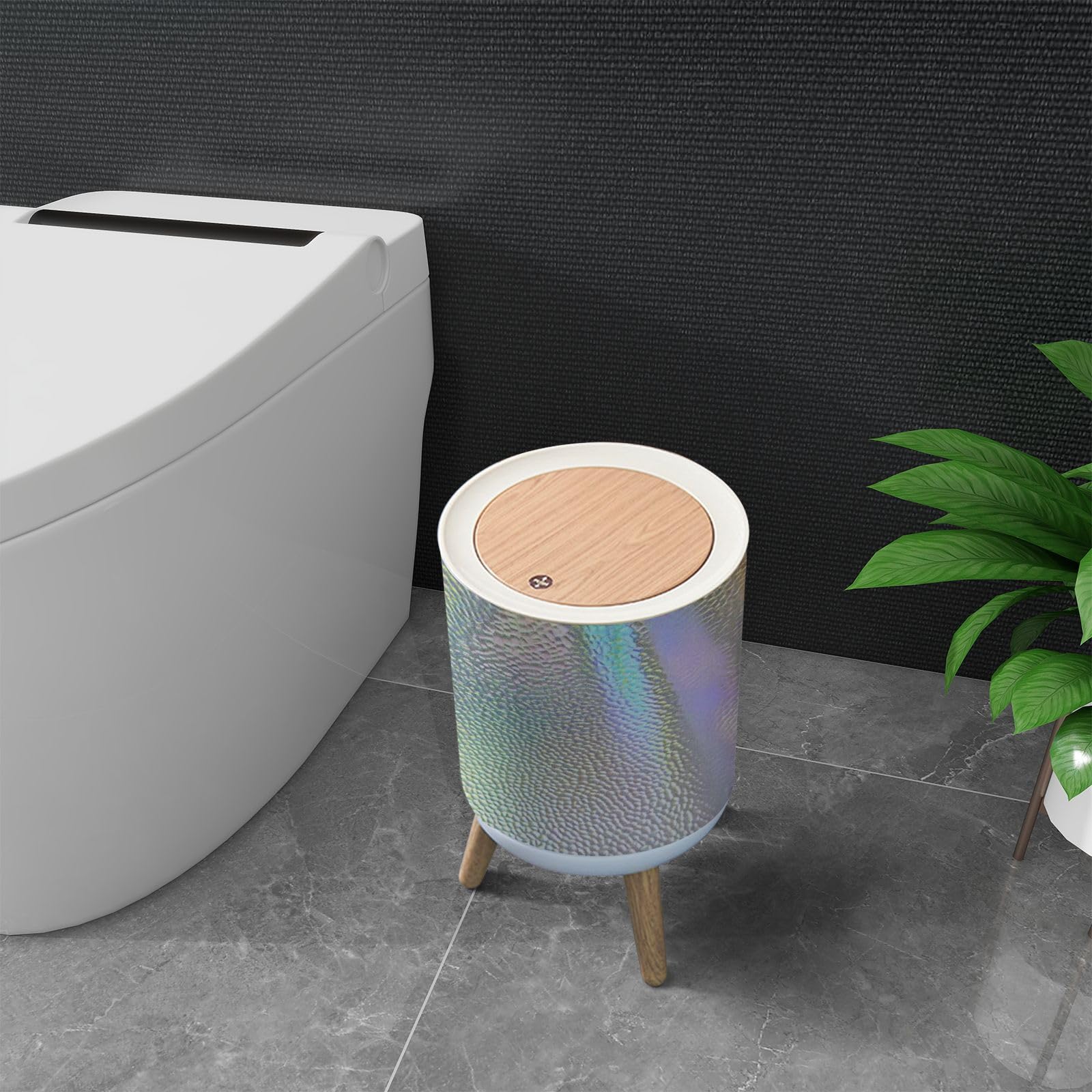 Trash Can with Lid Holograph Holographic texture foil abstract backdrop Iridescent Garbage Can Round Waste Bin Press Cover Dog Proof Wastebasket for Kitchen Bathroom Living Room Nursery 1.8gal, ljt