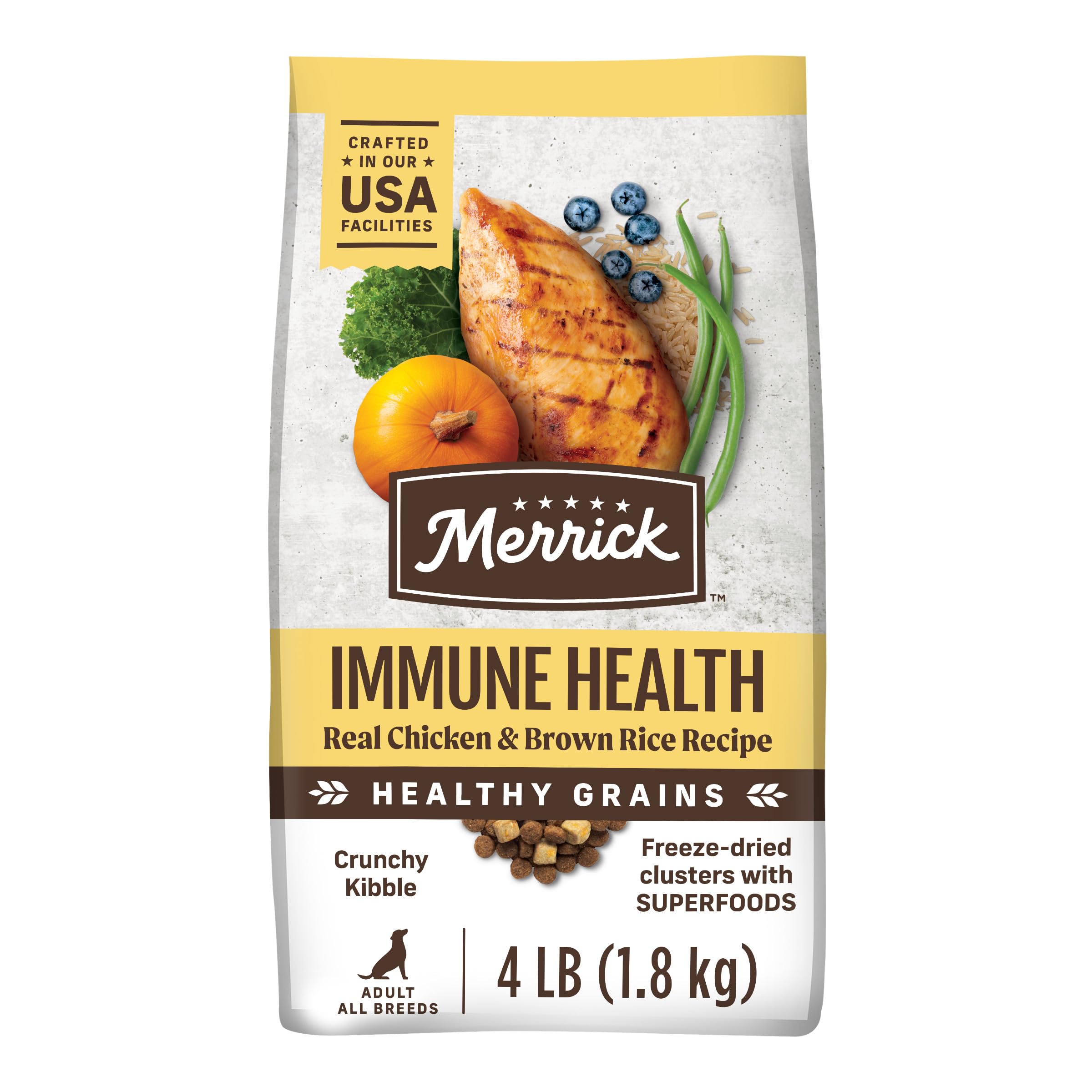 Merrick Immune Health Recipe, Healthy Grains Chicken Dry Dog Food with Freeze-Dried Clusters with Superfoods - 4 lb. Bag