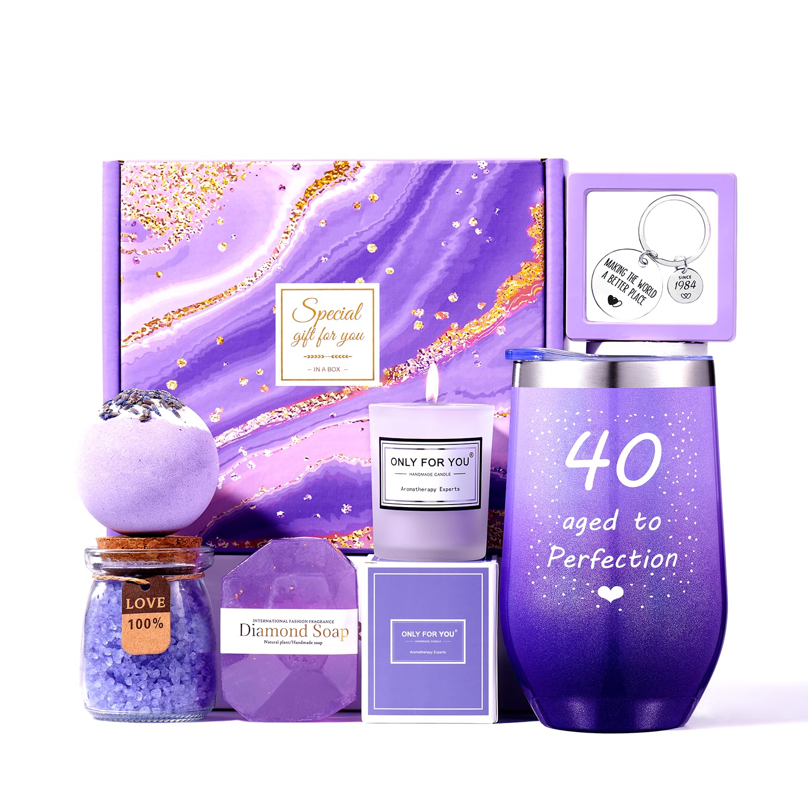 40th Birthday Gifts Women, 40th Birthday Gift Set for Women, Purple, 40th Happy Birthday Gifts for Women, Idea 40th Gift Set for Best Friends Female Women Sister Mom Aunt Wife Coworker Bestie BFF