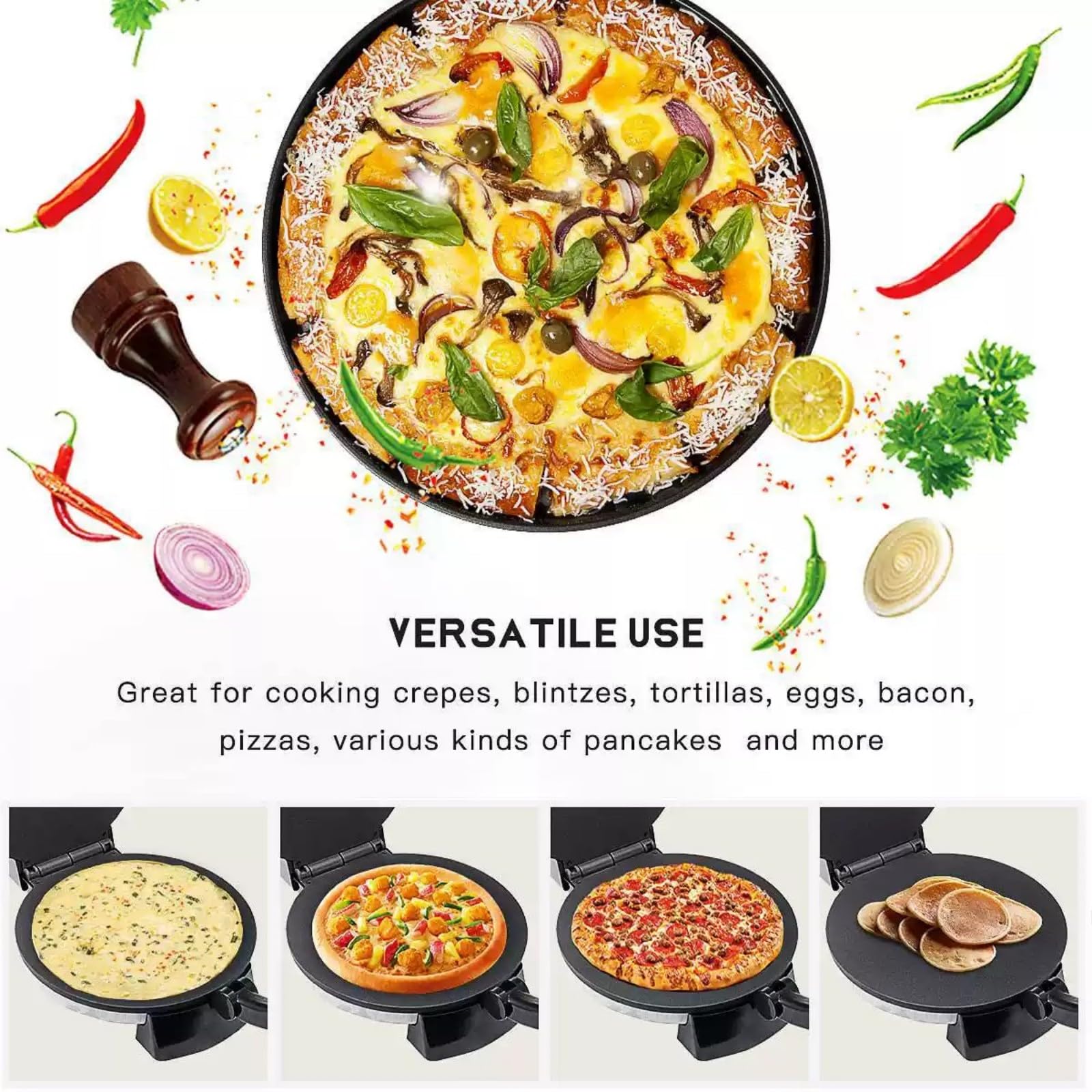 Electric Roti Maker Electric Tortilla Maker 10 Inch Electric Automatic Chapati Maker Stainless Steel Non-Stick Electric Tortilla Press with Removable Handle Can Make Chapati, Tortilla, Roti