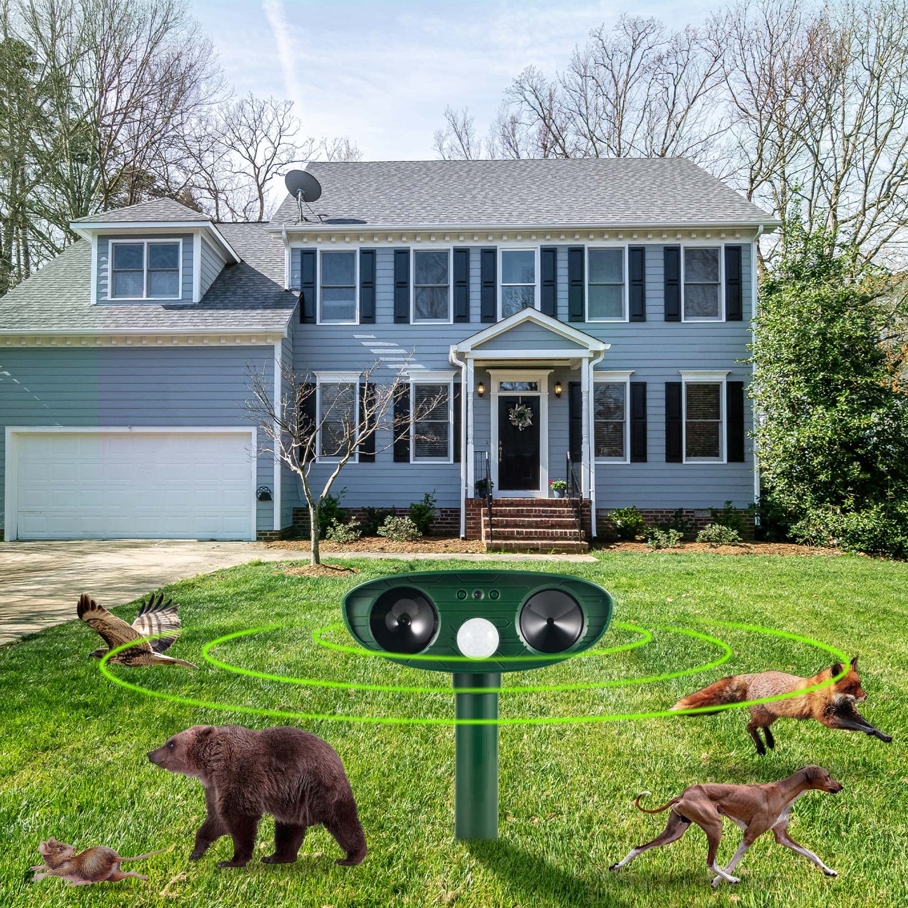 2024 Upgraded Solar Animal Repeller with Motion Sensor Ultrasonic Cat Repellent Outdoor Solar Deer Repellent Devices Skunk Repellent to Scare Squirrel Raccoon Rabbit Coyote Deterrent Out of Yard