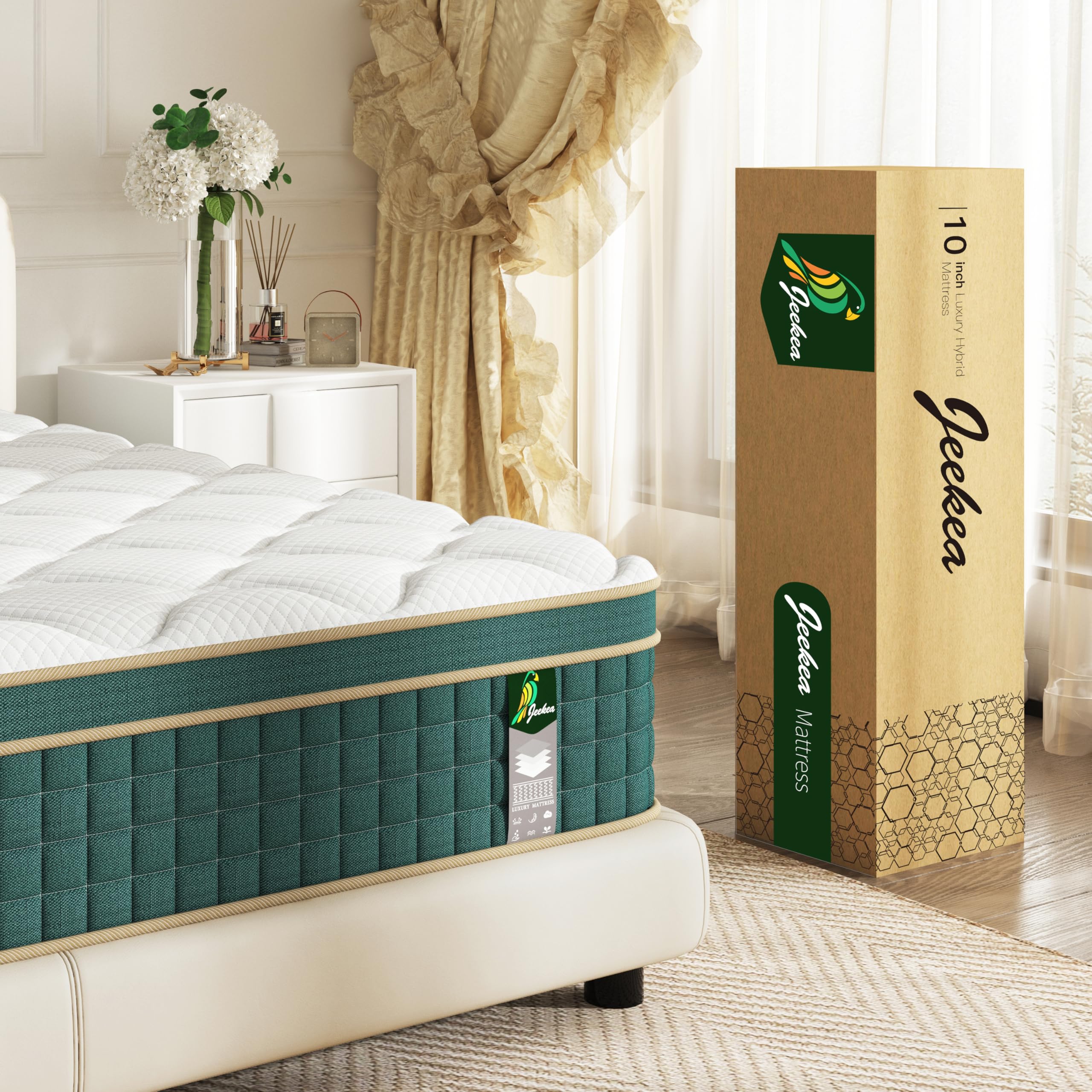 JEEKEA Full Size Mattress in a Box - 10 Inch Full Size Memory Foam Mattress - Hybrid Mattress Full for Back Pain Relief - Medium Firm Full Bed Mattress with Motion Isolation & Strong Edge Support