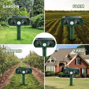 4 Pack Solar Animal Repellent Ultrasonic Cat Repellent Outdoor Deer Repellent Devices with Motion Sensor Animal Deterrent Solar Animal Repeller Keep Squirrel Rabbit Raccoon Skunk Out of Yard(Green)