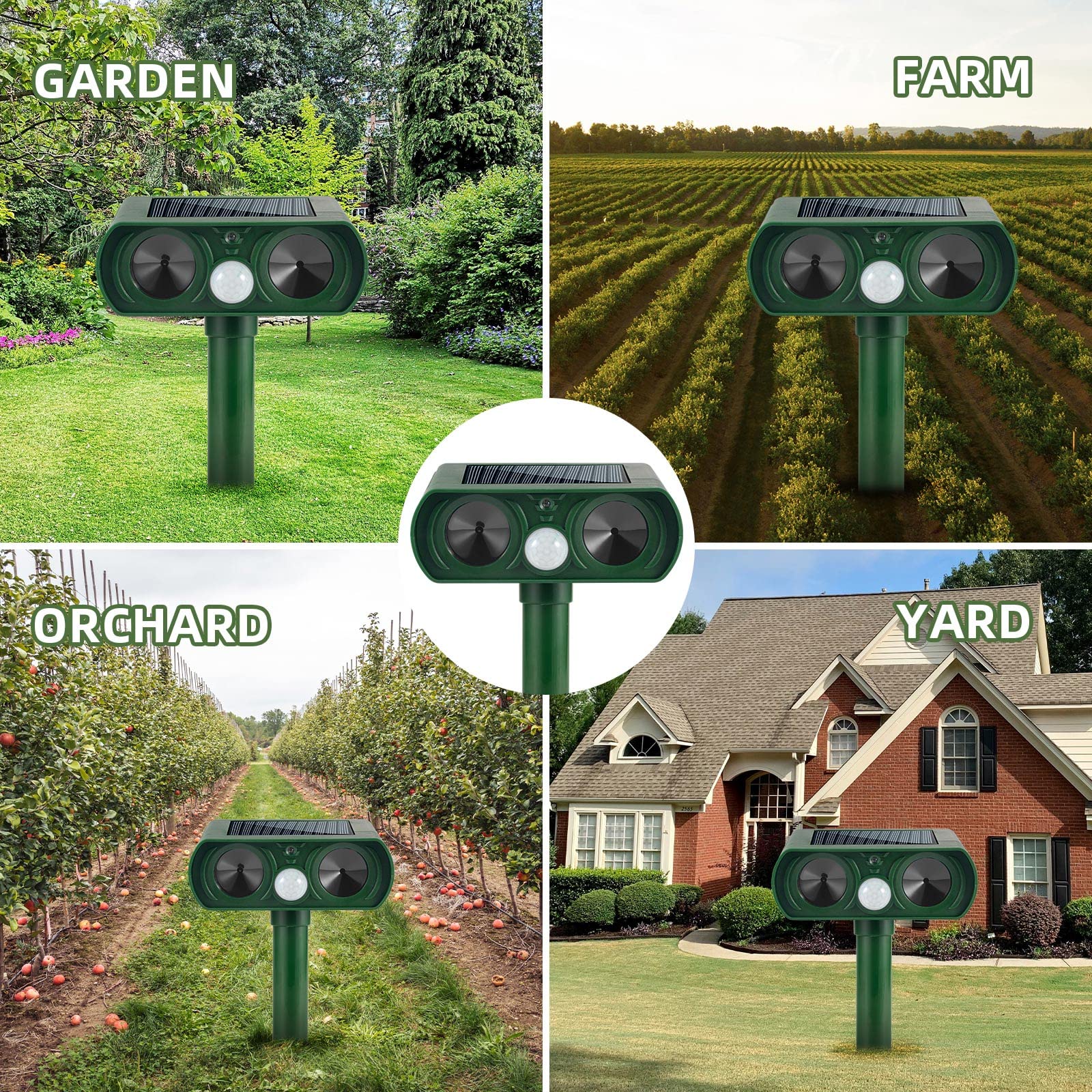 4 Pack Solar Animal Repellent Ultrasonic Cat Repellent Outdoor Deer Repellent Devices with Motion Sensor Animal Deterrent Solar Animal Repeller Keep Squirrel Rabbit Raccoon Skunk Out of Yard(Green)