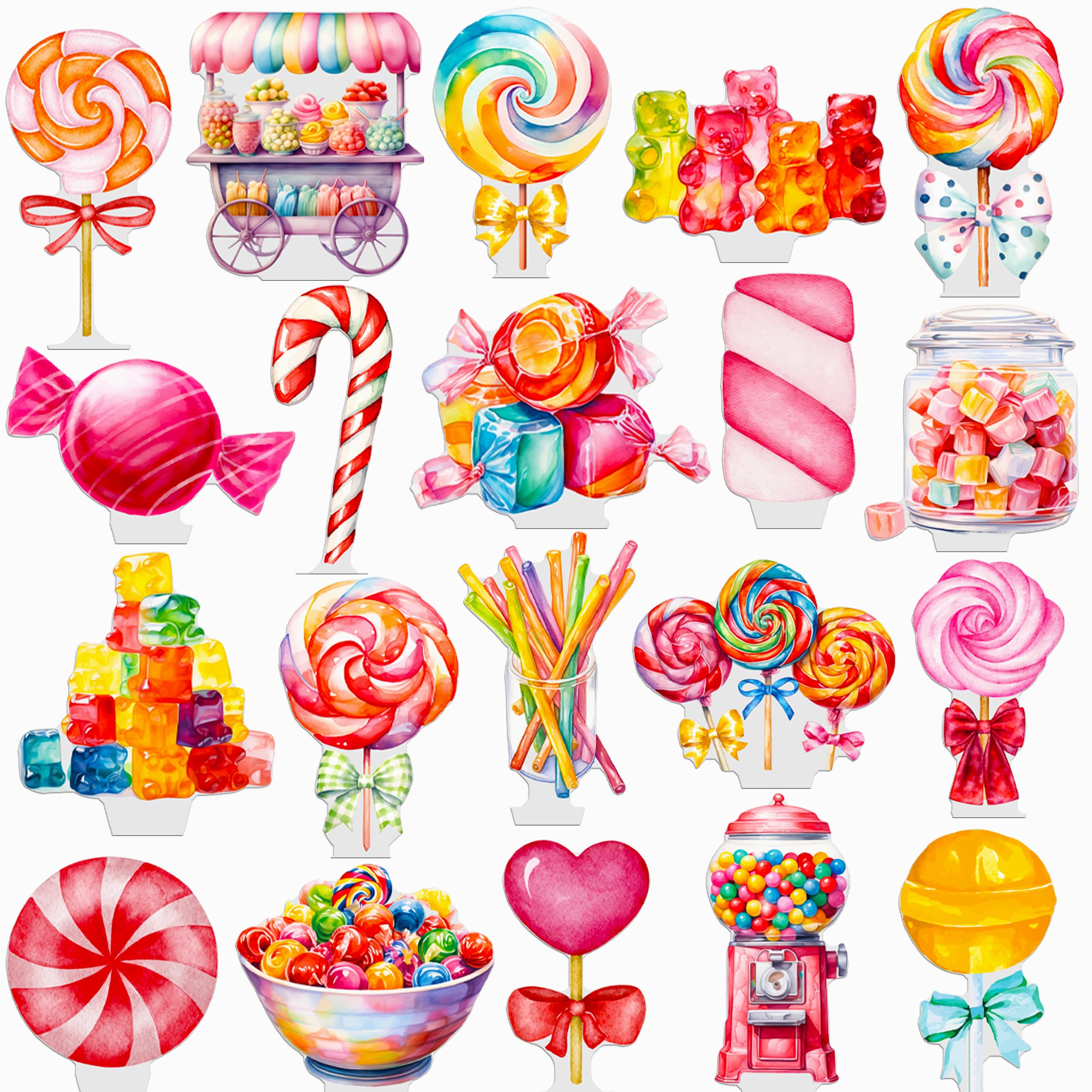 48Pcs Lollipop Cupcake Toppers Candyland Party Decorations Candyland Lollipop Cupcake Decorations Sweet Candy Cake Topper for Candyland Themed Birthday Baby Shower Supplies