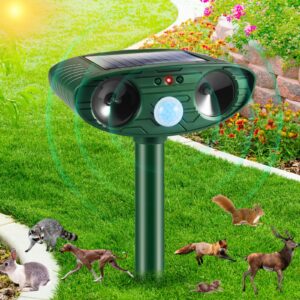 2024 upgraded solar animal repeller with motion sensor ultrasonic cat repellent outdoor solar deer repellent devices skunk repellent to scare squirrel raccoon rabbit coyote deterrent out of yard