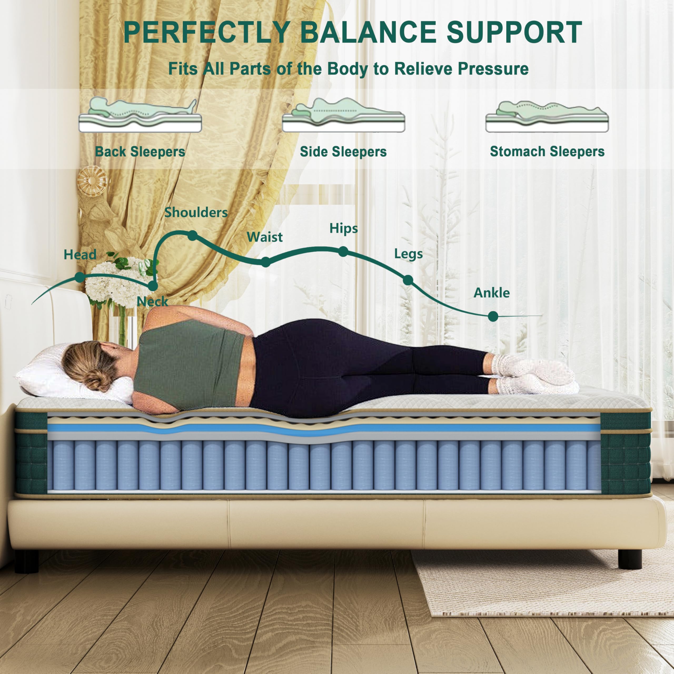 JEEKEA Twin Mattress in a Box - 10 Inch Twin Size Memory Foam Mattress - Hybrid Mattress Twin Size for Back Pain Relief - Medium Firm Twin Bed Mattress with Motion Isolation & Strong Edge Support