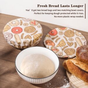 4 Pack Premium Reusable Bread Bags for Homemade Bread and Sourdough with Bread Proofing Covers, Linen Bread Storage Bags with Plastic Lining - Perfect Bread Bags for Homemade Bread Sourdough