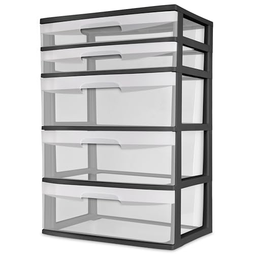 CLMSTE Plastic 5 Drawer Wide Tower, Black