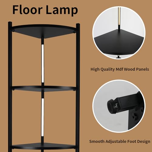 5 Tier Corner Shelf with LED Light, 57.7" Tall Corner Stand Shelves Modern Home Decor Display Floor Lamps, Corner Furniture Open Bookshelf for Bedroom, Office, Living Rooms, Black