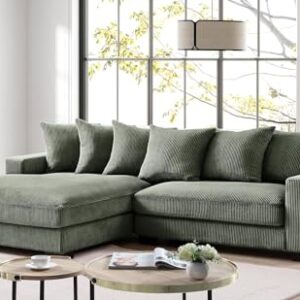 US Pride Furniture Oversized L Shaped Couch with Right Facing Chaise, 102.4-Inch Two-Piece Sectional Sofas for Living Room, Designed with Corduroy Fabric, 3, Dark_Green