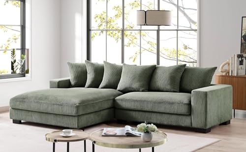 US Pride Furniture Oversized L Shaped Couch with Right Facing Chaise, 102.4-Inch Two-Piece Sectional Sofas for Living Room, Designed with Corduroy Fabric, 3, Dark_Green