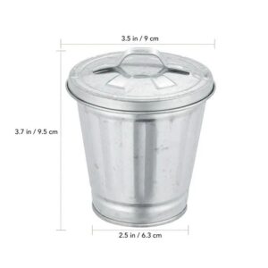 Silver Mini Galvanized Trash Can with Lid Mini Wastebasket Trash Can Small Metal Buckets with Lids Mini Tabletop Trash Can Mini Metal Rubbish Bin Flower Pot Pen Holde Trash, Wastebaskets (9.5X9X9CM)