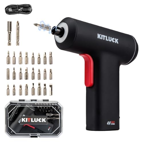 KITLUCK Electric Screwdriver, 4V Power Cordless Screwdriver Rechargeable Set with Li-ion Battery, 26 Magnetic Bits& Hex Chuck, Mini Electric Screw driver Kit