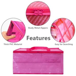 WADILE Pink Clear Clothes Storage Bag with Zipper, 3 Pack 40L Vinyl Storage Bag for Comforter, Blanket, Bedding, Duvet, Transparent Moving Totes