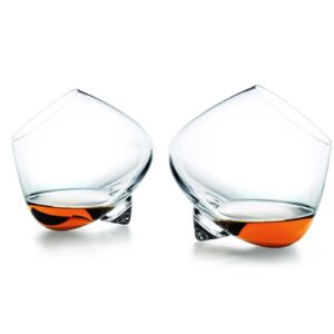 spinning whiskey glasses set of 2, unique rotatable crystal rock whiskey tasting glass, cool whiskey tumbler