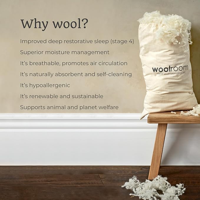 Woolroom Deluxe Wool Mattress Pad Full Size 100% Natural Hypoallergenic British Wool Mattress Topper Organic Cotton Cover - Handcrafted Extra Comfort Firm/Old Mattress - Superior Moisture Management