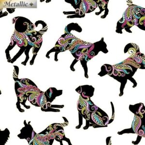 generic benartex dog on it by ann lauer 6255m 09 white hot diggity small dogs w/metallic fabric, mixed