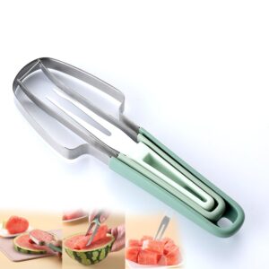 generic 3-in-1 watermelon fork slicer cutter,2024 new stainless steel fruit cutter,watermelon cutter knife portability fruit fork for camping kitchen gadgets, currency, silver