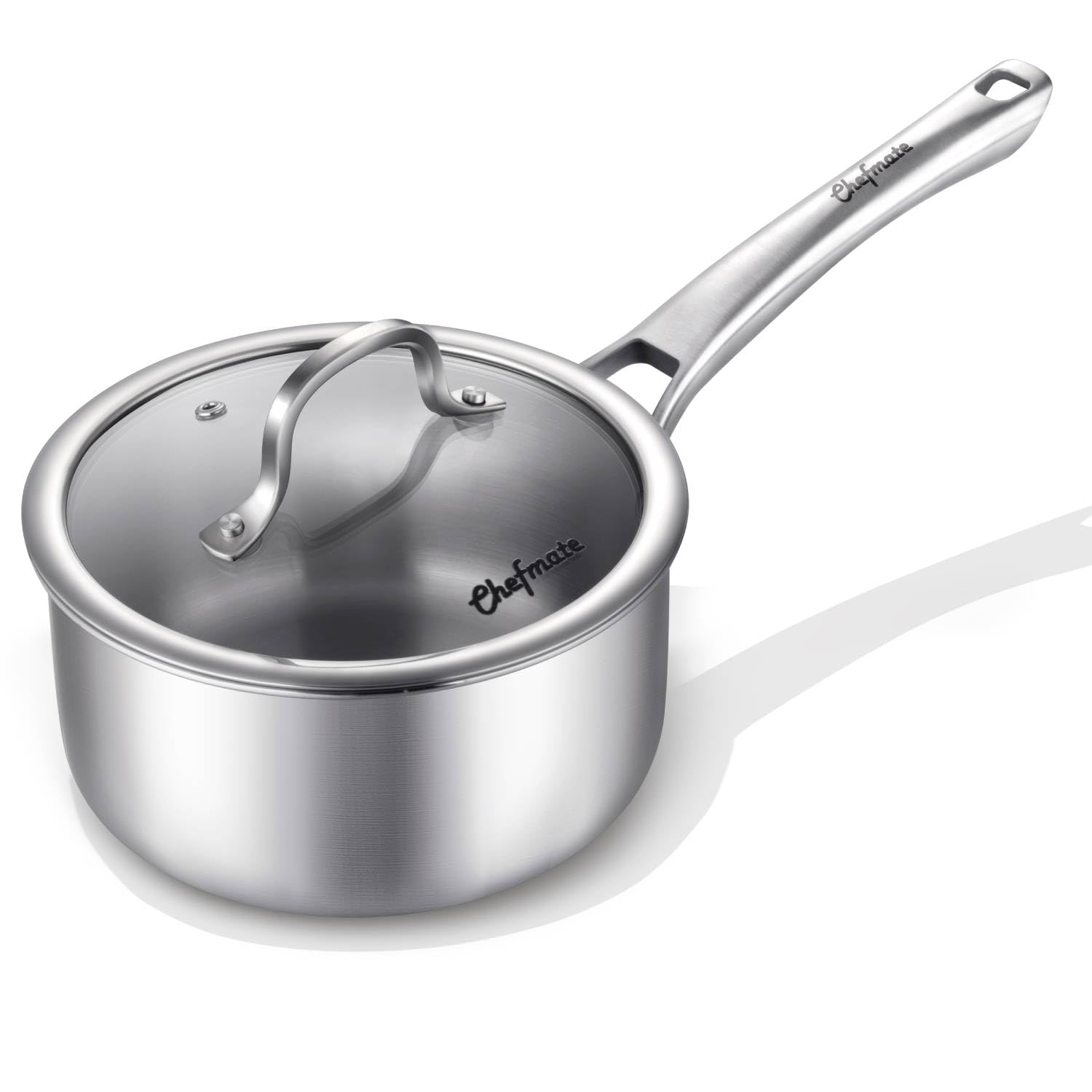 Sauce pan with lid,1.5 Quart Tri-Ply Stainless Steel small pots for cooking,Stainless Steel Saucepan,Works on Induction,Ceramic and Gas Cooktops