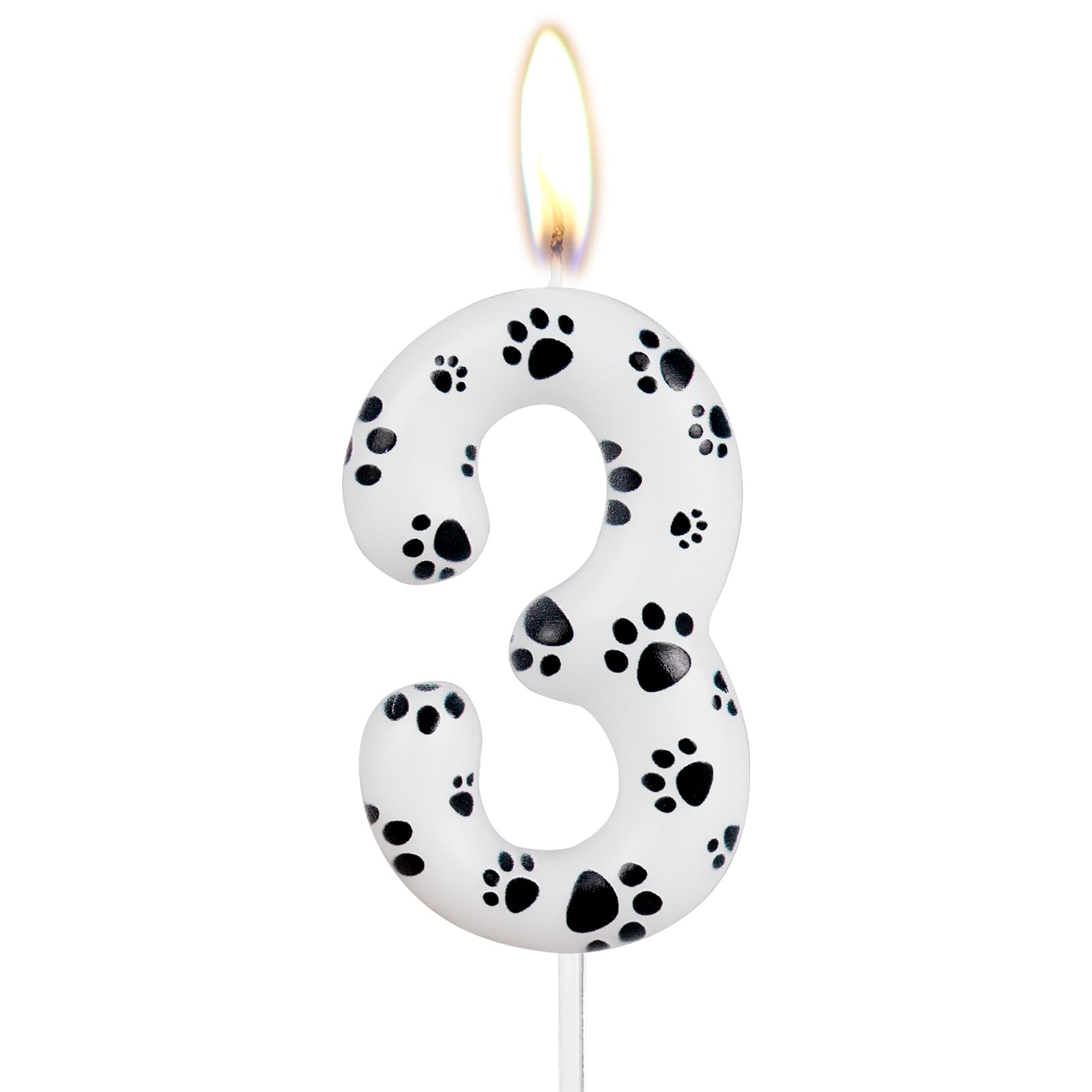 iNINGER White Number 3 Candle,Dog Paw Print Birthday Candles,Dog Paw Cake Toppers Candles for Numeral Birthday Candles for Boy Girl Dog Paw Birthday Decoration Cat Dog Party Supplies