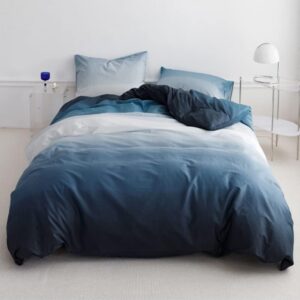 minimalist duvet cover full blue gradient full size bedding sets soft skin-friendly, quilt cover 80"x90" with 2 pillow sham 20"x26" - zipper closure and corner ties for kids teens adult