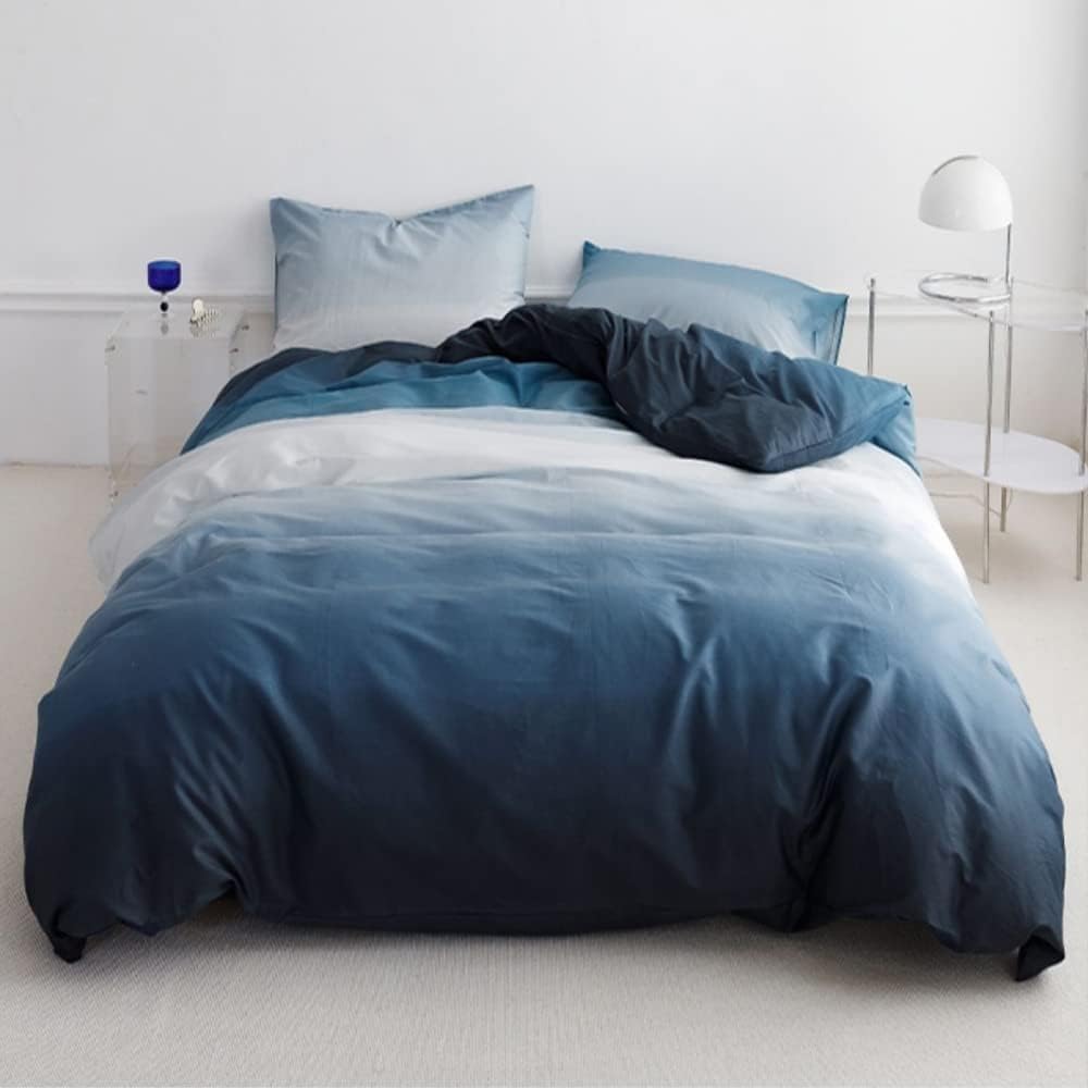 Minimalist Duvet Cover Full Blue Gradient Full Size Bedding Sets Soft Skin-Friendly, Quilt Cover 80"x90" with 2 Pillow Sham 20"x26" - Zipper Closure and Corner Ties for Kids Teens Adult