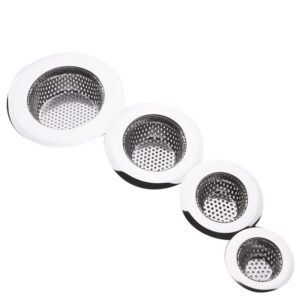 4 pcs stainless steel bathroom sink,drain stoper,drain hair catcher,shower drain cover for bathtub, kitchen sink strainer, drain stopper with (silver, 2.1 in to 4.5 in)