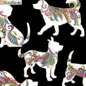 generic benartex dog on it by ann lauer 6254m 12 black hot diggity large dogs w/metallic fabric, mixed