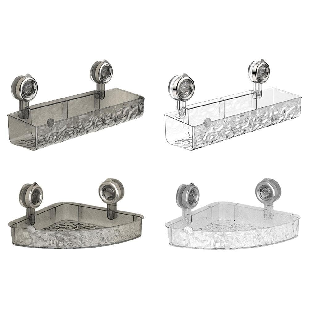 No Drill Clear Wall Caddy Suction Cup Storage Rack, Corner Shower Caddy Bathroom Storage Shelf Wall Mounted, Transparent Shower Storage, Glacier Pattern Suction Cup Shelf, Triangle & Rectangle Storage