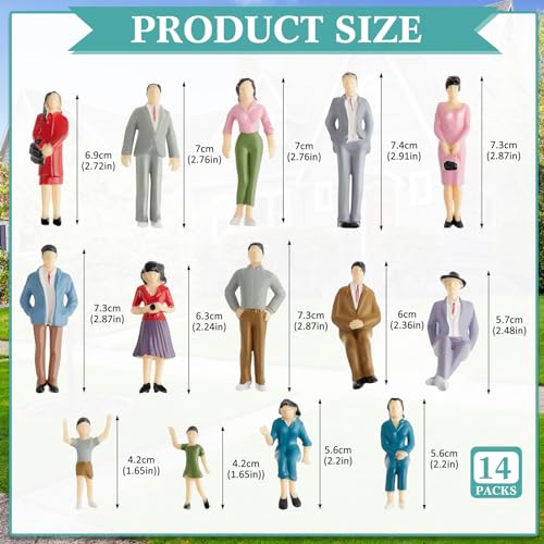 Namalu 14 Pcs 1: 25 Scale Miniature People Figurines Mini Architectural Plastic Figurines Dollhouse People Mini People Figures Painted Standing and Seat People for Miniature Scenes