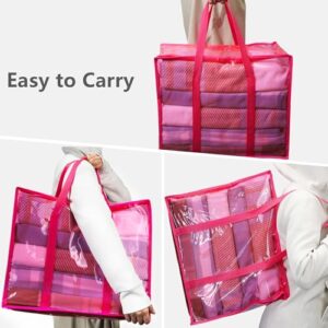 WADILE Pink Clear Clothes Storage Bag with Zipper, 3 Pack 40L Vinyl Storage Bag for Comforter, Blanket, Bedding, Duvet, Transparent Moving Totes