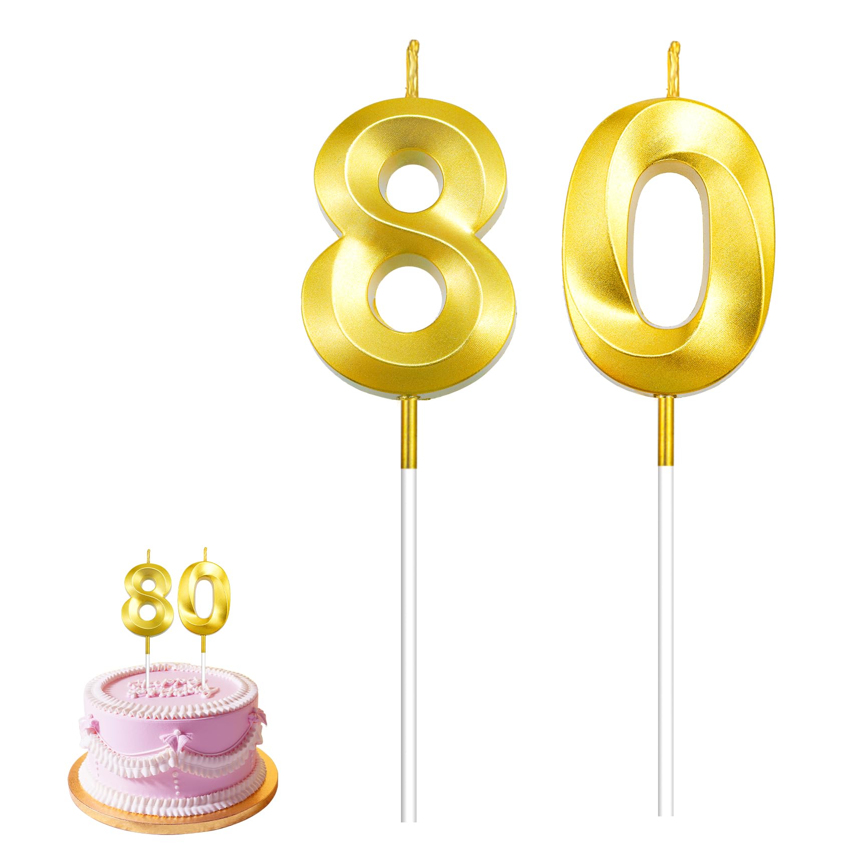 80th Birthday Candles Happy 80th Birthday Cake Topper 80th Birthday Decorations for Women Gold Number Candles Birthday Candles Numbers Velas De Cumpleaños 80th Birthday Decorations Men Gold Candles