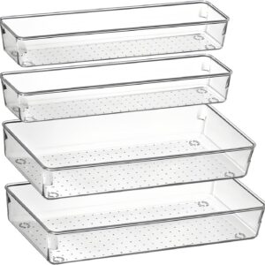 DCA Clear Plastic Drawer Organizers, Large Size Versatile Bathroom and Vanity Drawer Organizer Trays (4)