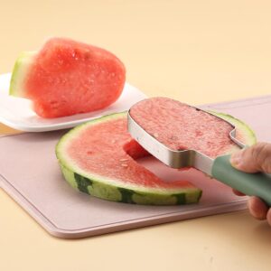 Generic 3-in-1 Watermelon Fork Slicer Cutter,2024 New Stainless Steel Fruit Cutter,Watermelon Cutter Knife Portability Fruit Fork for Camping Kitchen Gadgets, currency, Silver