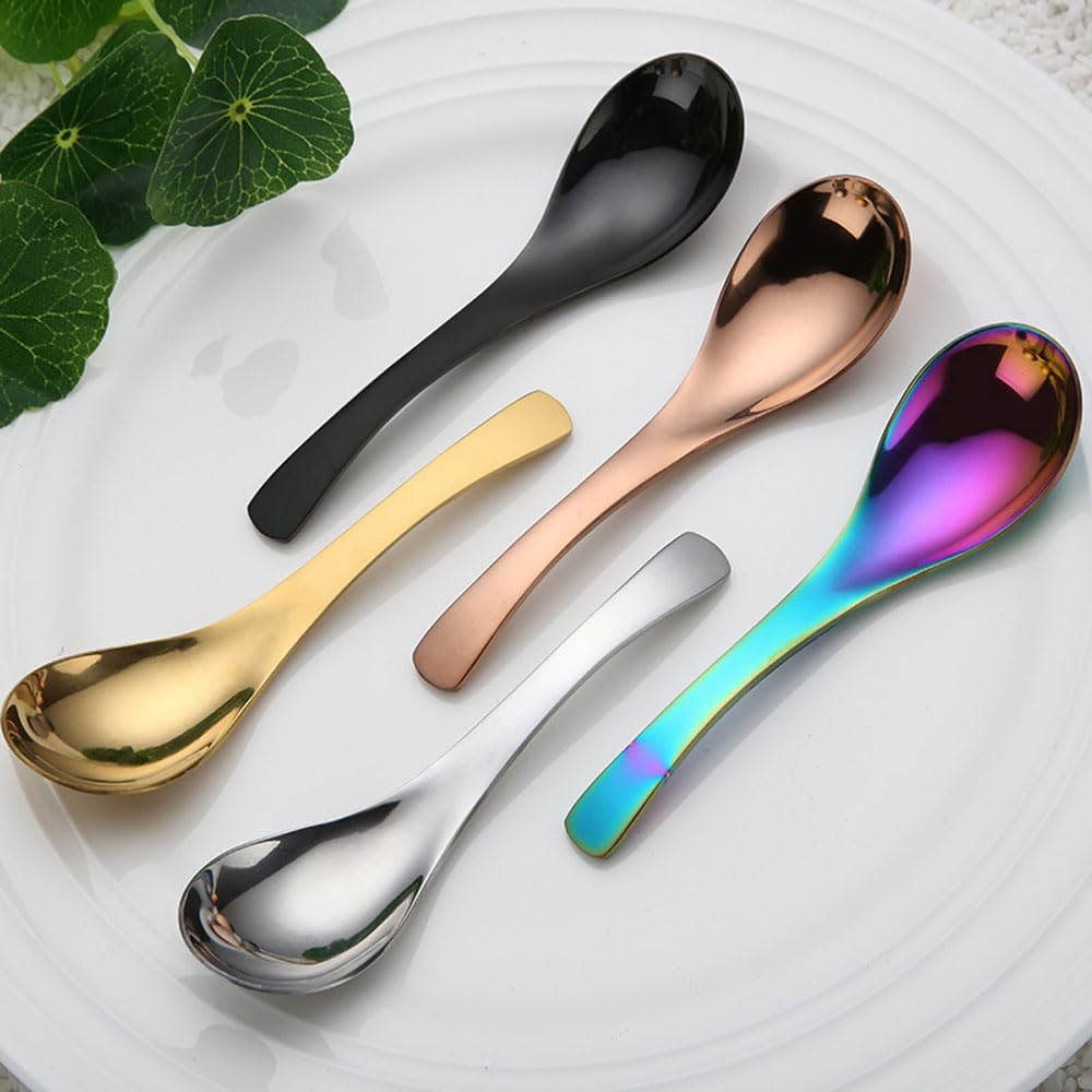 Stainless Steel Spoon, Soup Spoon,Mirror Finish Spoons,Kitchen Serving Spoons,Dessert Spoon,Coffee spoon，Ice Cream Spoons (5, golden)