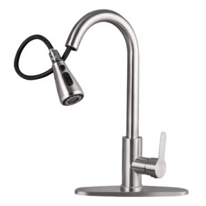 cilaixi kitchen sink faucet with pull down sprayer with deck plate home handle stainless steel 360 high arc swivel efficient cleaning brushed out kitchens tap faucets (brushed nickel)