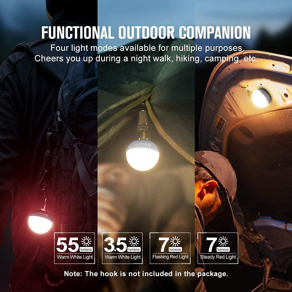 OLIGHT Olantern Stretch Camping Lanterns, 500 Lumens Stretchable LED Flashlights with Dual Light Source Bundle with Obulb 55 Lumens 4-Mode Orb Light Night Lights MCC Rechargeable Bedside Lamp