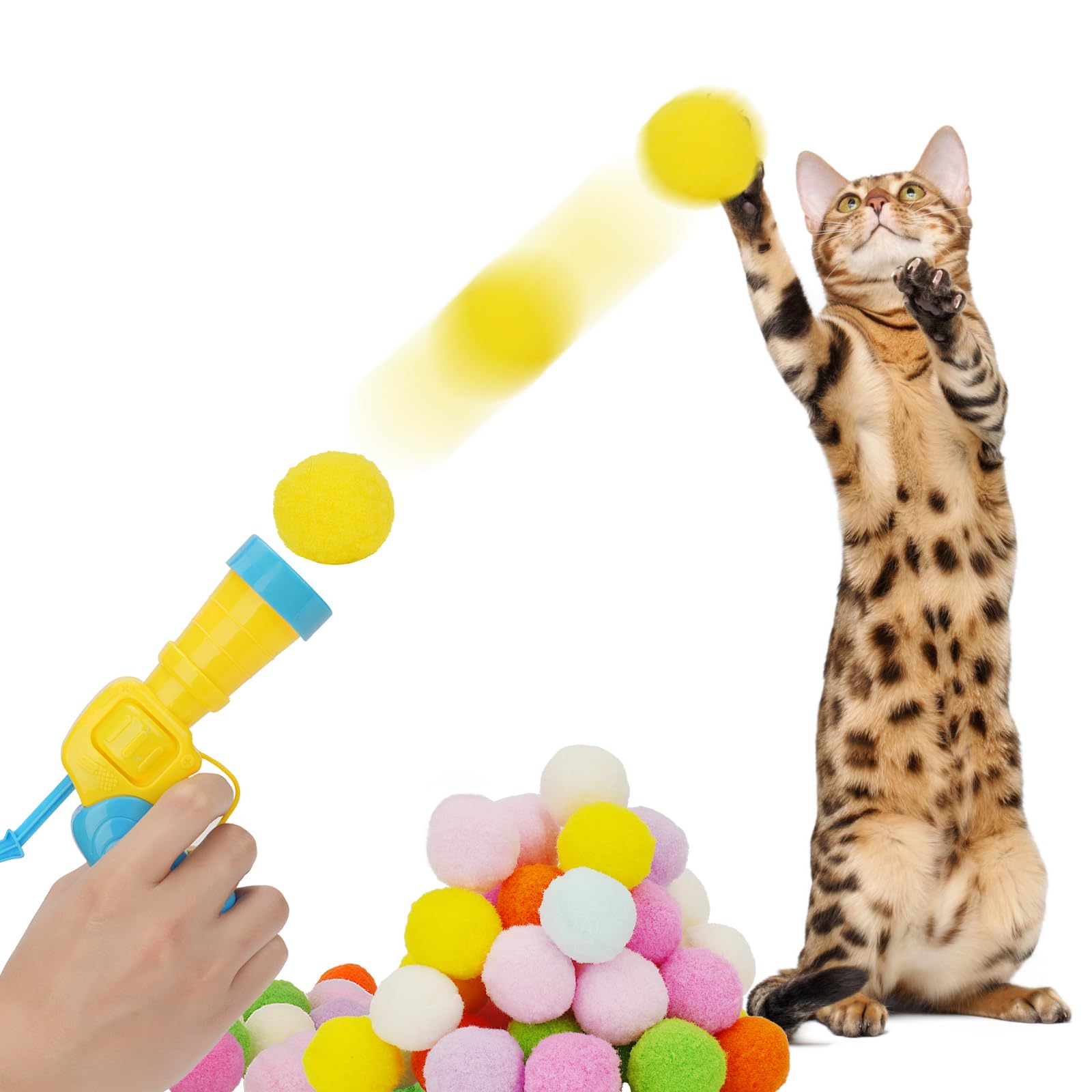 C-PASSION Cat Toy Ball Launcher Gun,Cat Fetch Toy Gun Shooter,Plush Ball Shooting Gun with 30Pcs Plush Balls,Toys Interactive for Indoor Cats Enhances Exercise,Cute Kitten Kitty Toys