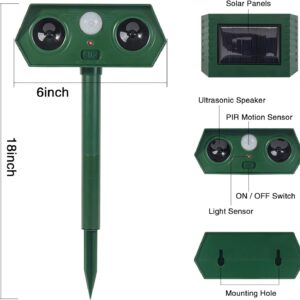 2 Pcs Ultrasonic Animal Repeller Outdoor - Solar Pest Repellent, Waterproof Mouse Repellent for Mice, Deer, Snake, Cat, Rabbit, Raccoon, Skunk, Rat Repellent for Yard, Garden, Lawn, Motion Detection