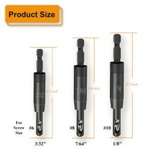 Upgraded CC2430 3/32", 7/64", 1/8" Self Centering Drill Bit VIX Bit for 1/4 in Clic-Change Hex Shank Drill, #6 8 10 Self Centering Hinge Drill Bit Center Finding Drill Bit Set, 3 Piece